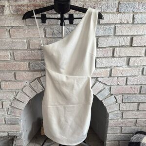 Lulu's Chic One-Shoulder Cream Dress SEE PHOTOS